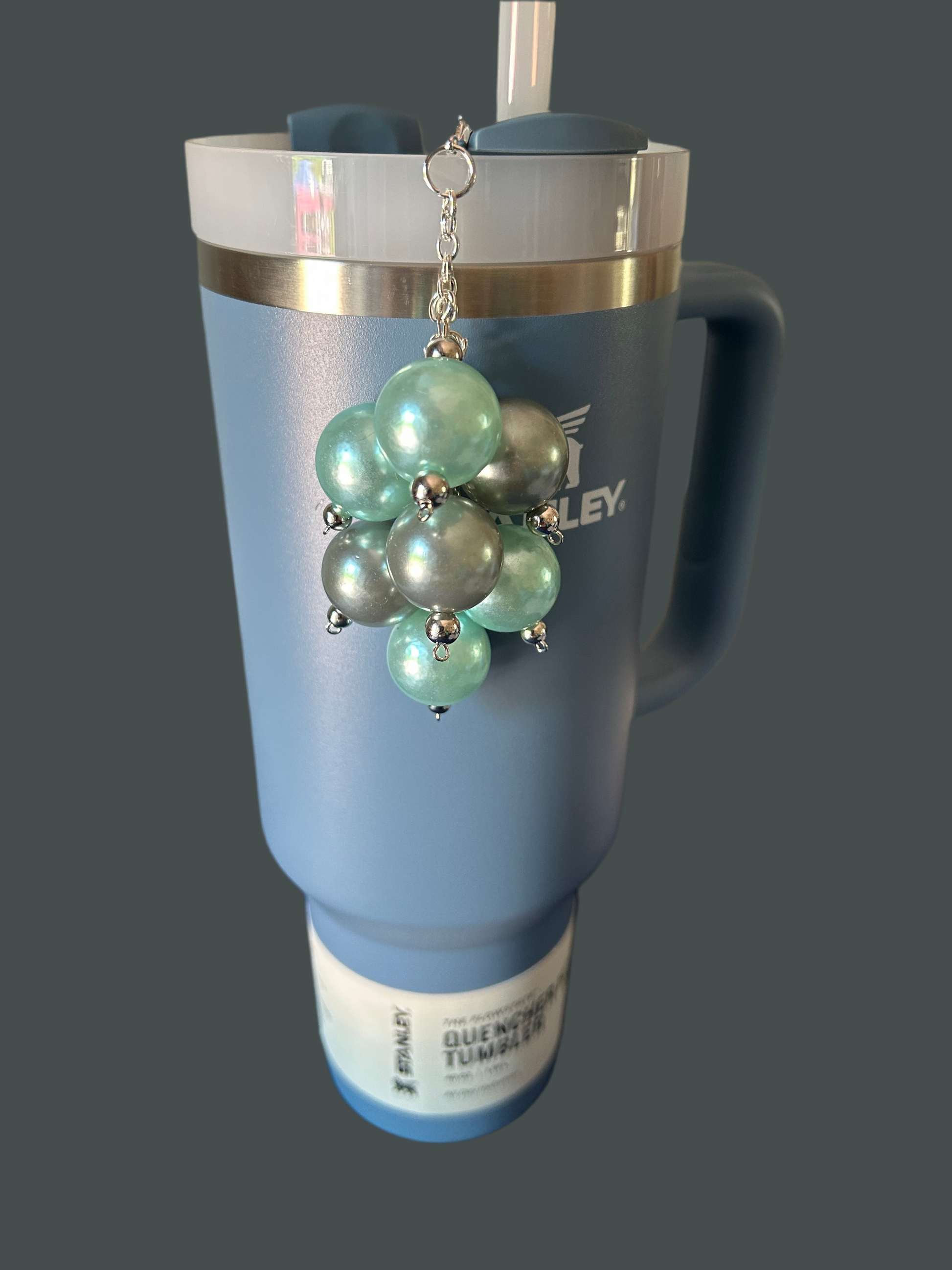 Silver and Blue Bauble Straw Charm