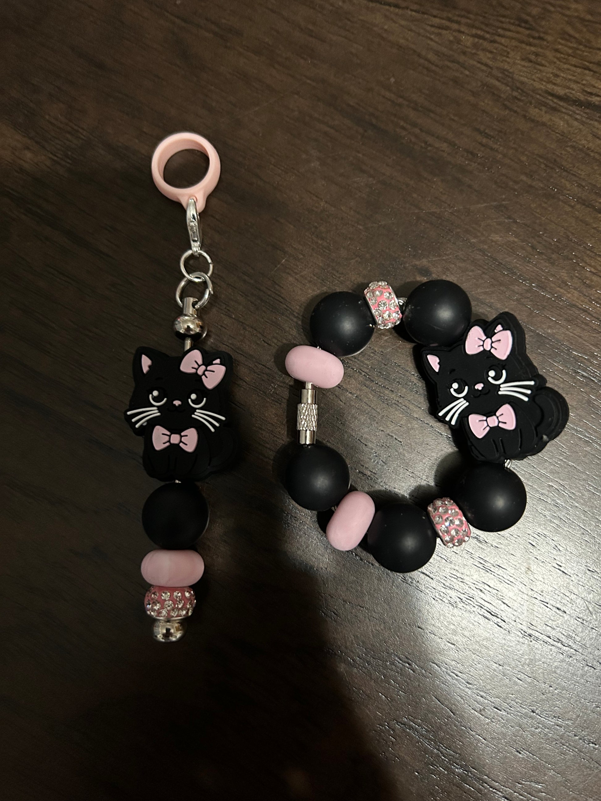 Cat Straw and Handle Charm set