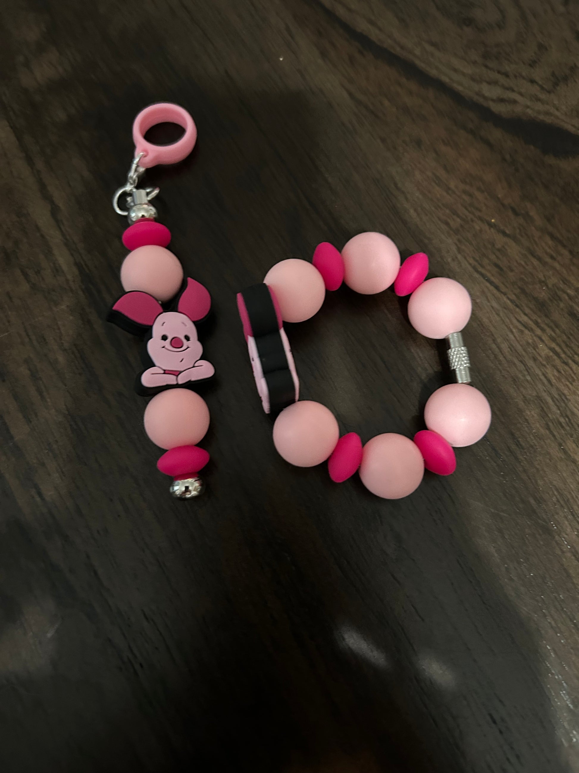 Pig Straw and Handle Charm