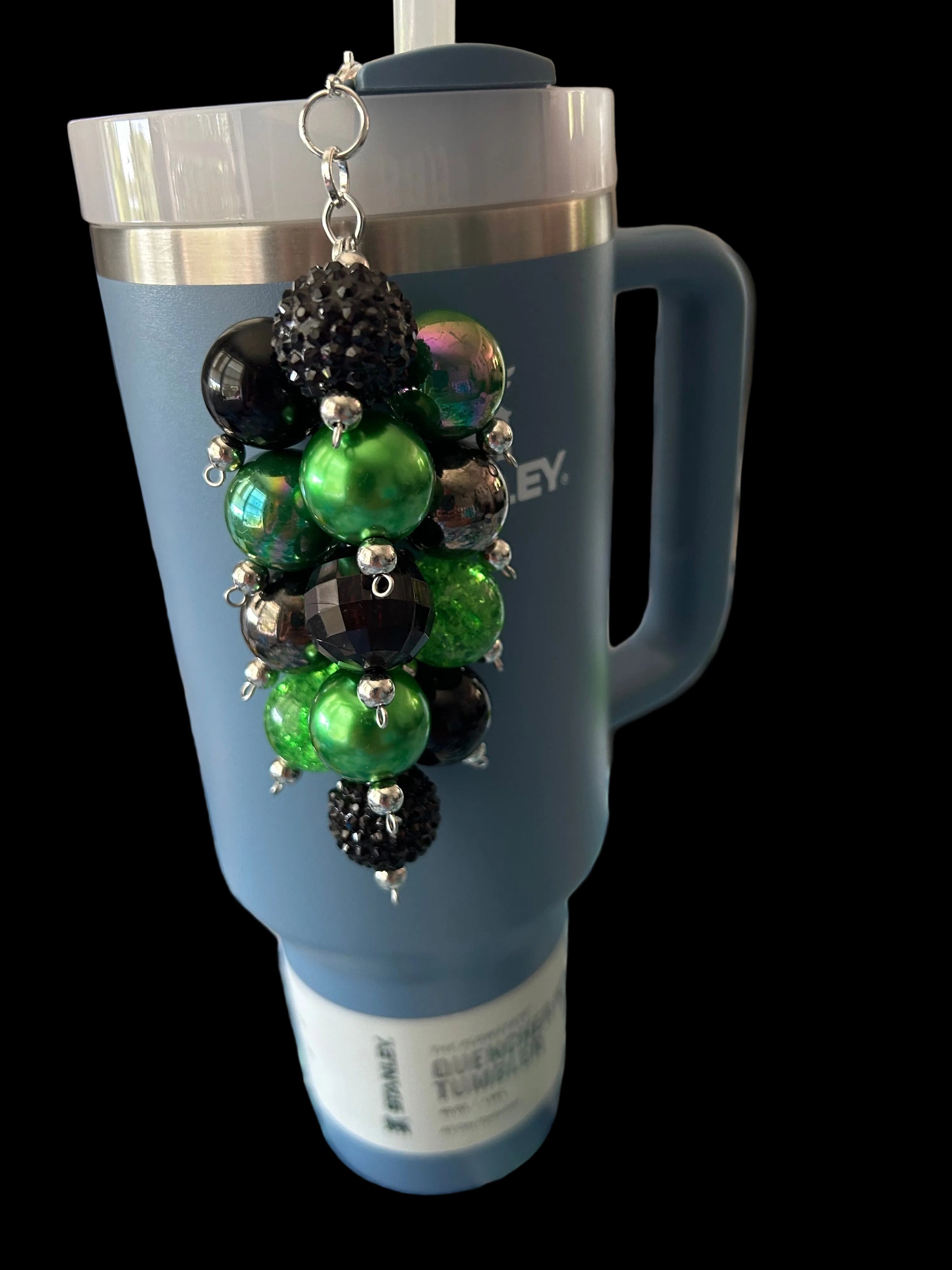 Black and Green Custom Bauble Straw Charm