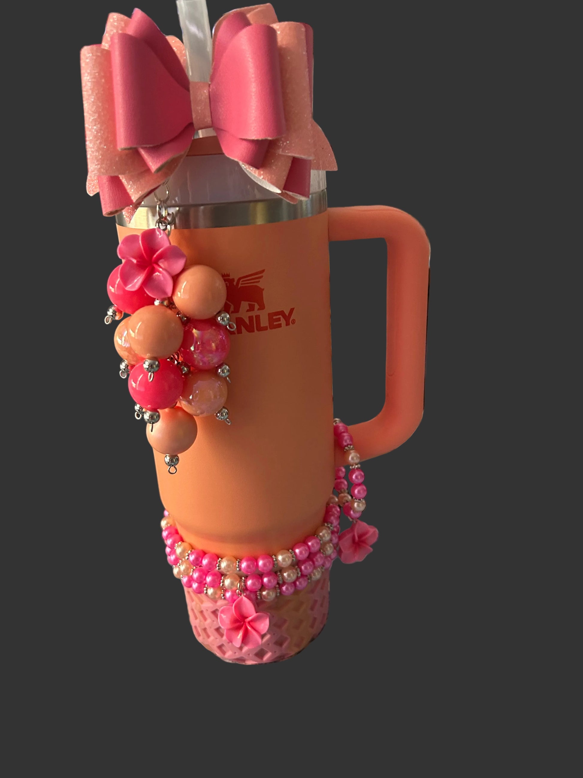 Pink and Peach Flower Bauble Straw Charm