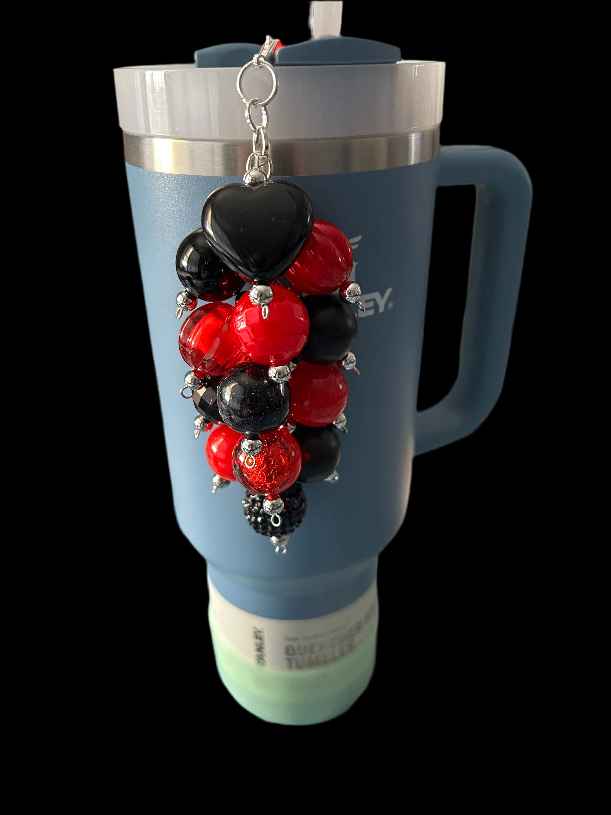 Black and Red Heart Bauble Straw Charm