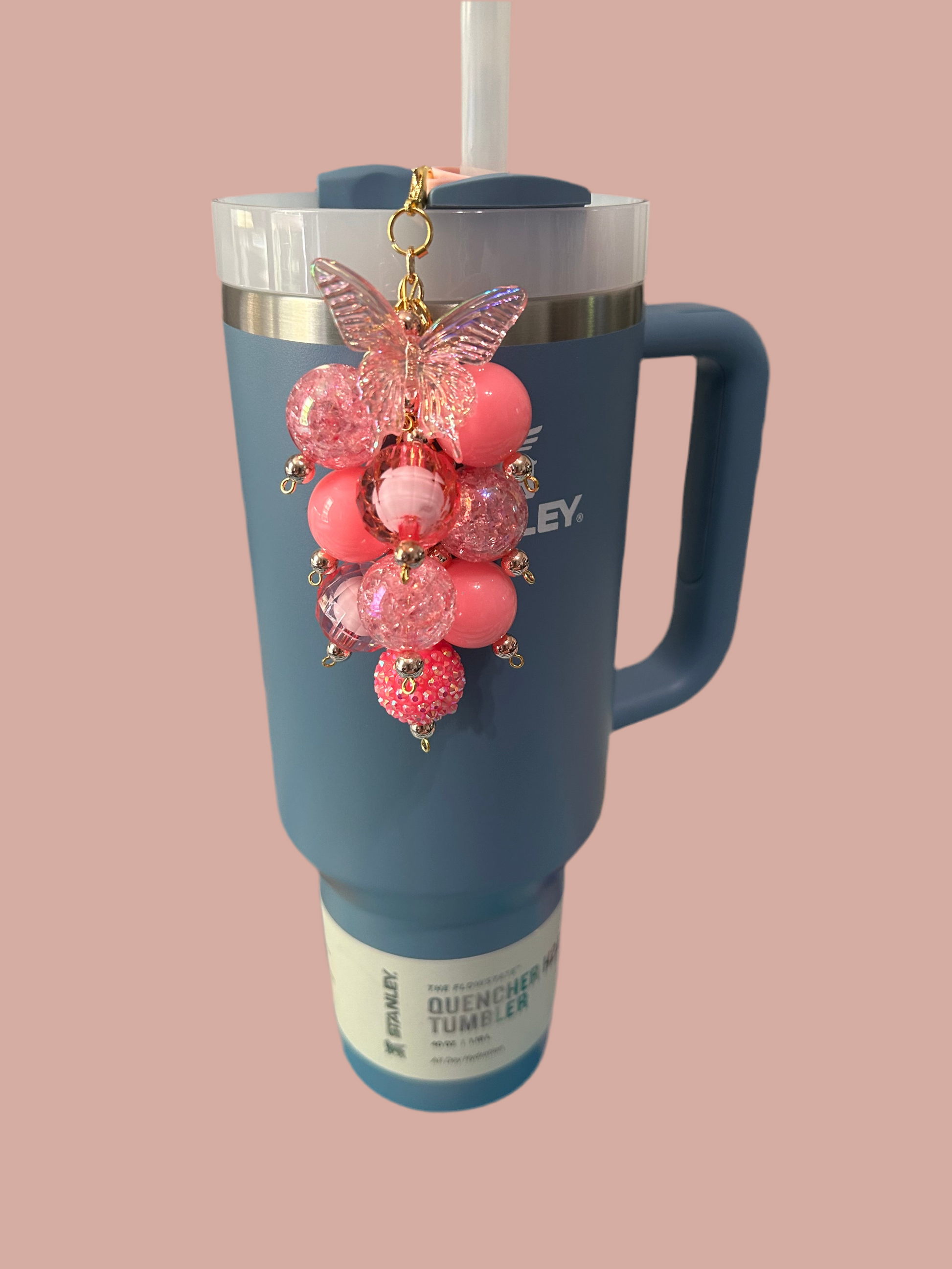 Pink Butterfly Bauble Straw Charm