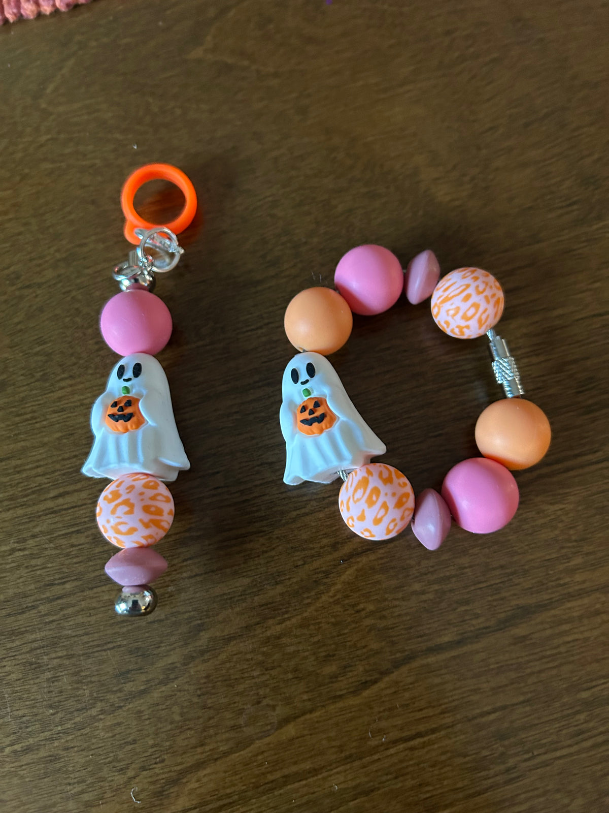 Ghost with Pumpkin Straw and Handle Charm set
