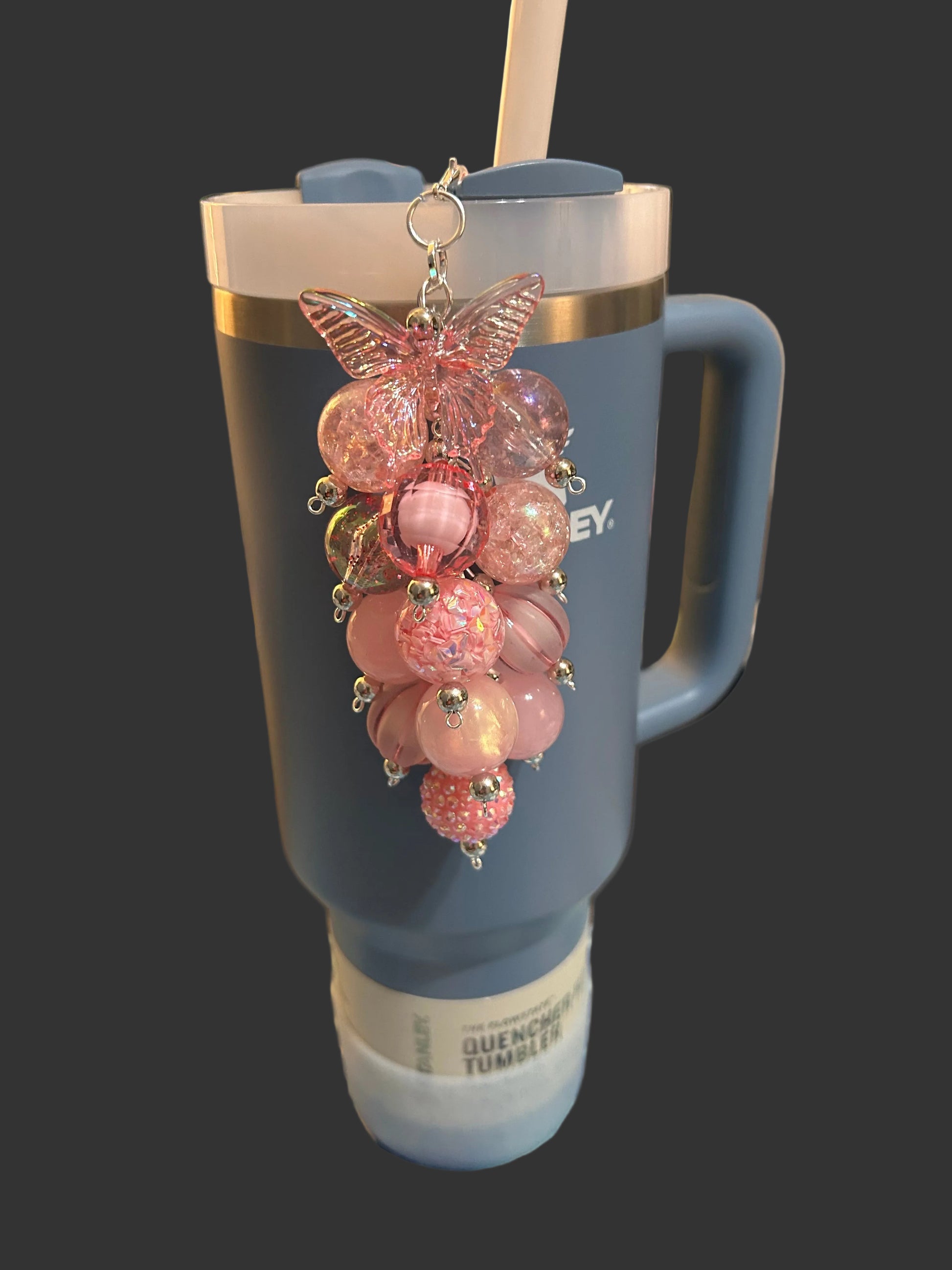 Pink Butterfly Bauble Straw Charm