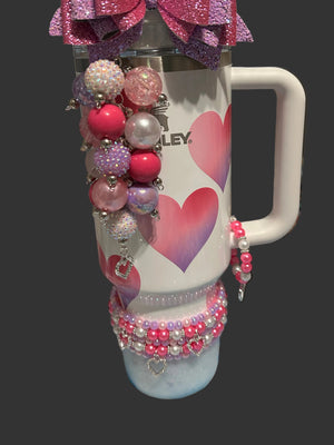 White Purple and Pink Heart Bracelet Stack