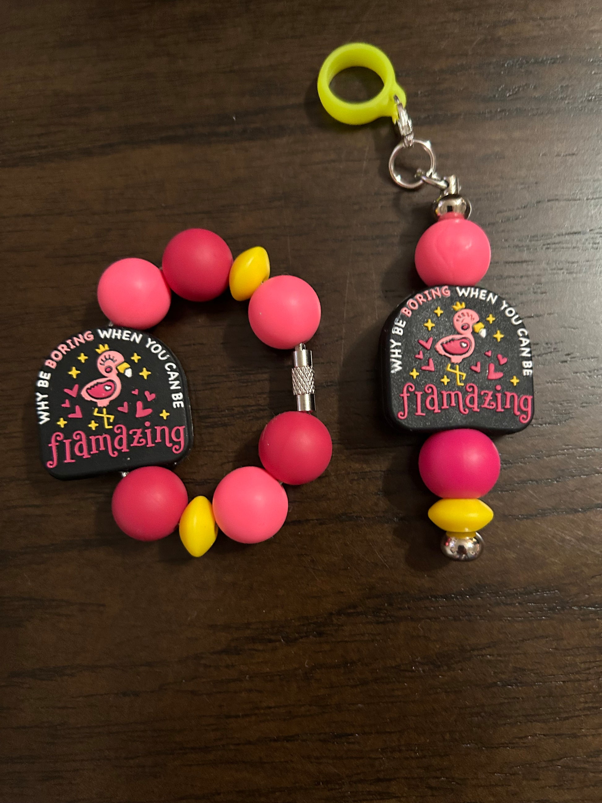 Flamingo Straw and Handle Charm set