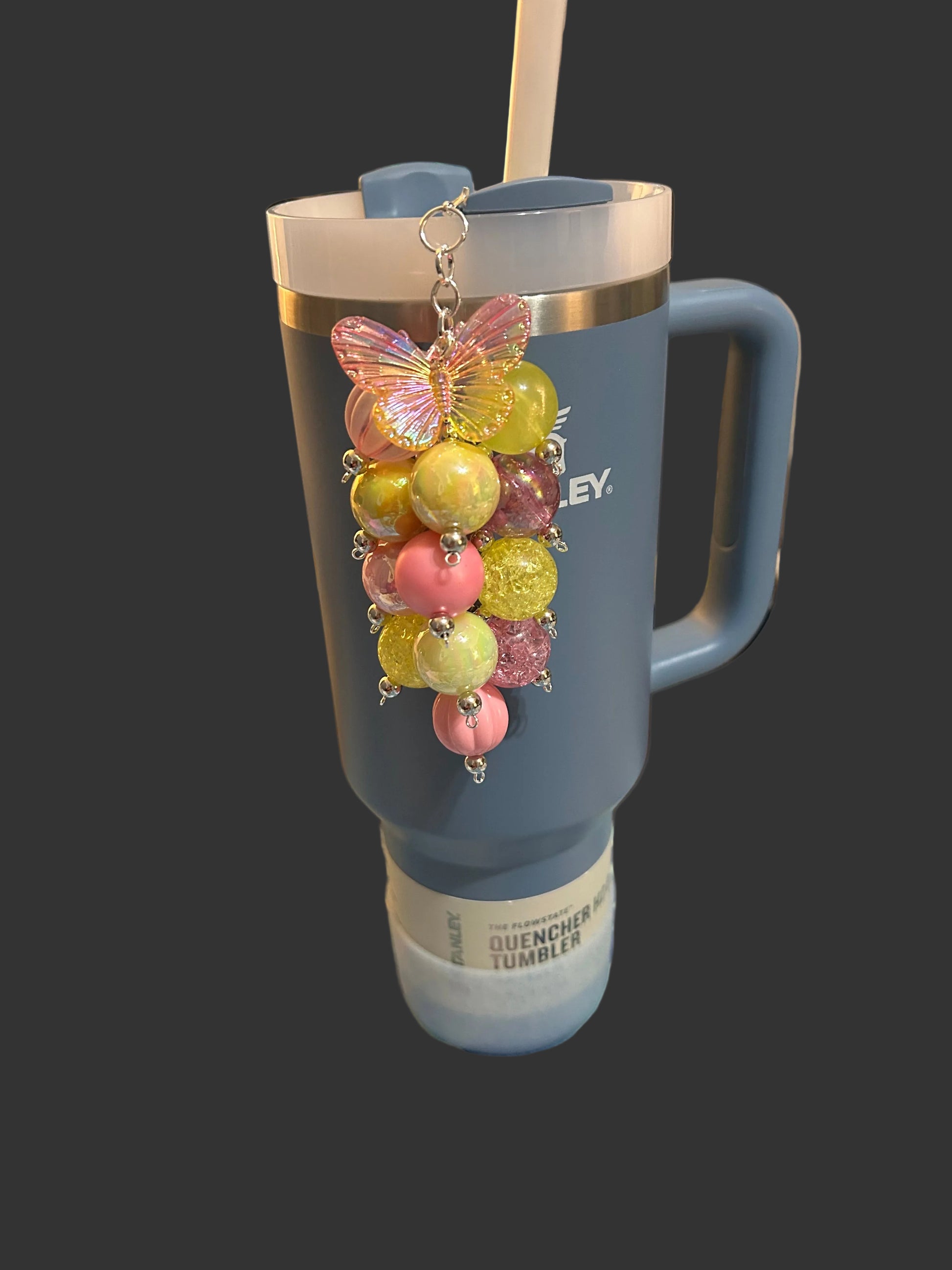 Pink and Yellow Butterfly Bauble Straw Charm