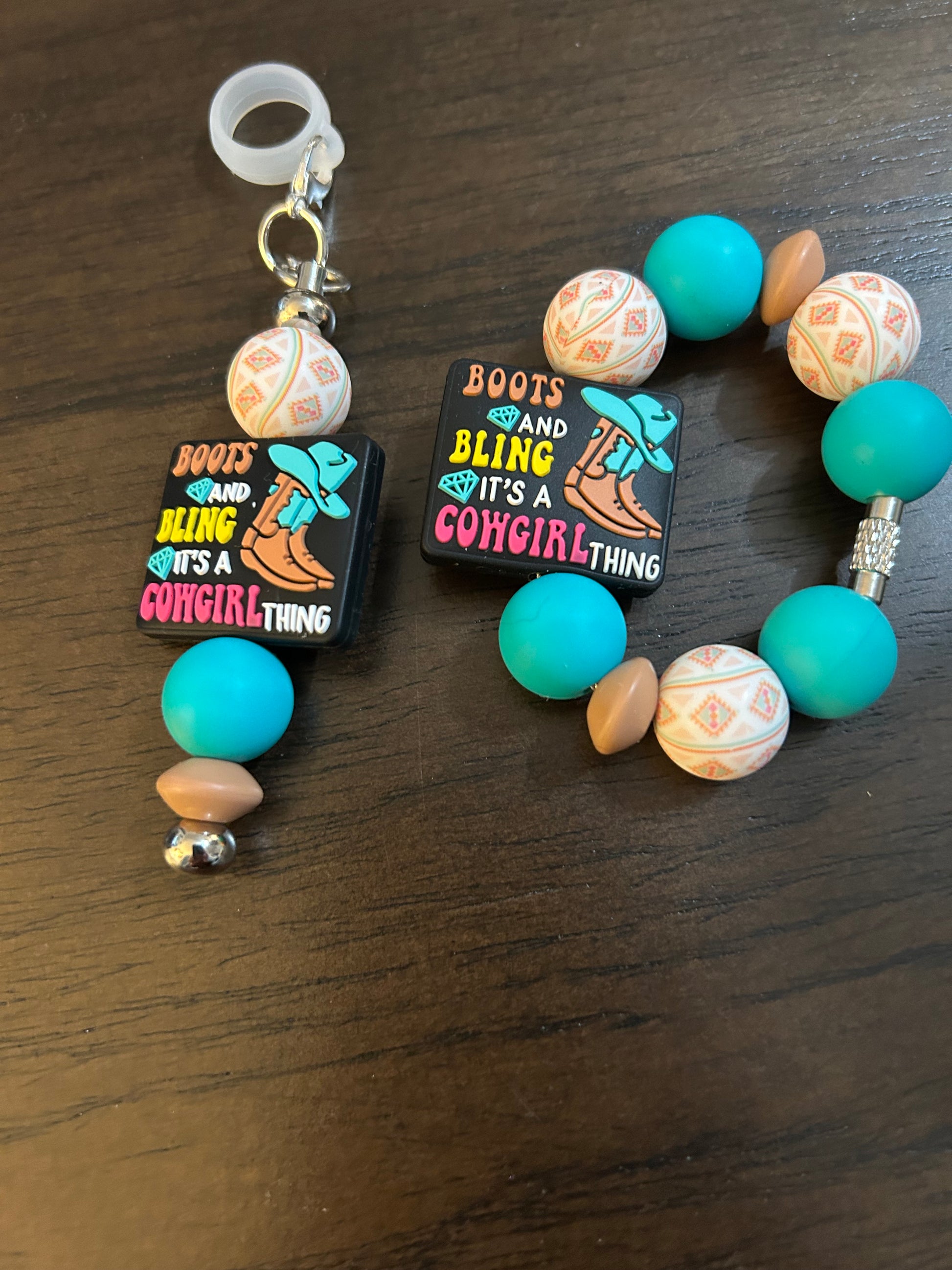Cow Girl Straw and Handle Charm set