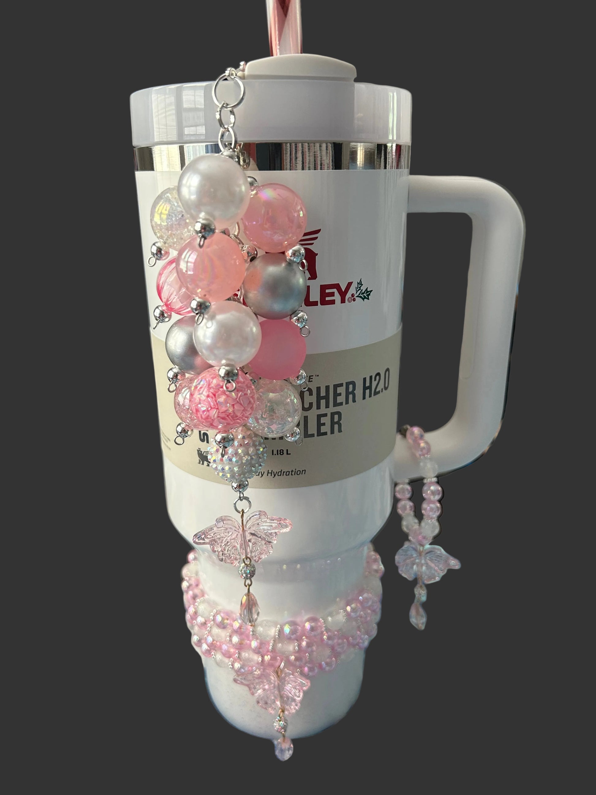 Pink Butterfly Bauble Straw Charm