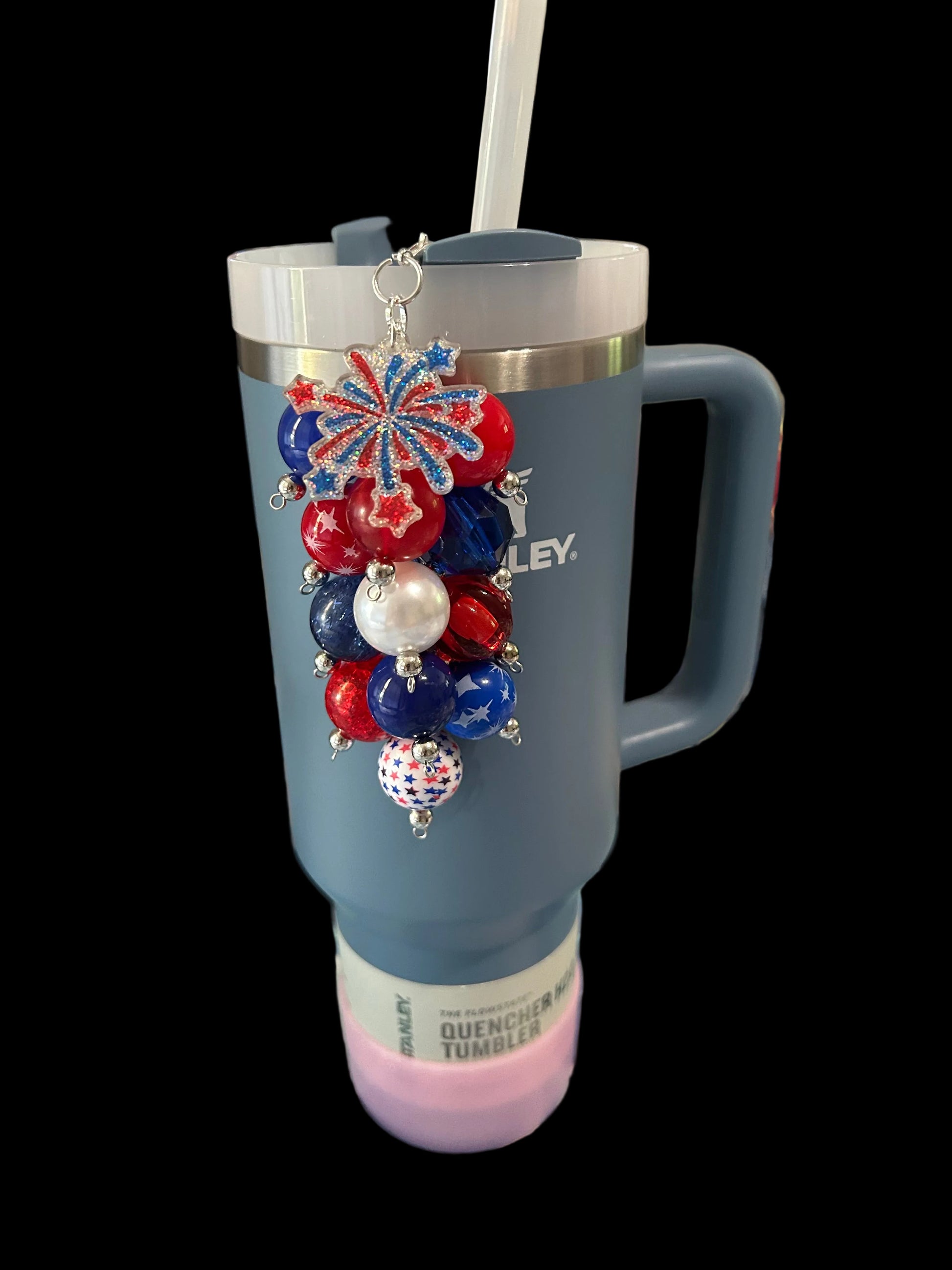 Red White and Blue Fireworks Bauble Straw Charm