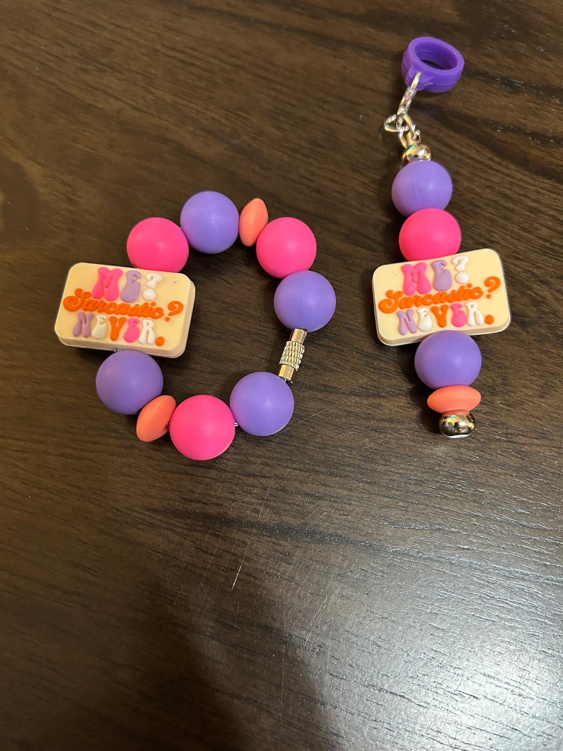 Me Sarcastic Never Straw and Handle Charm set