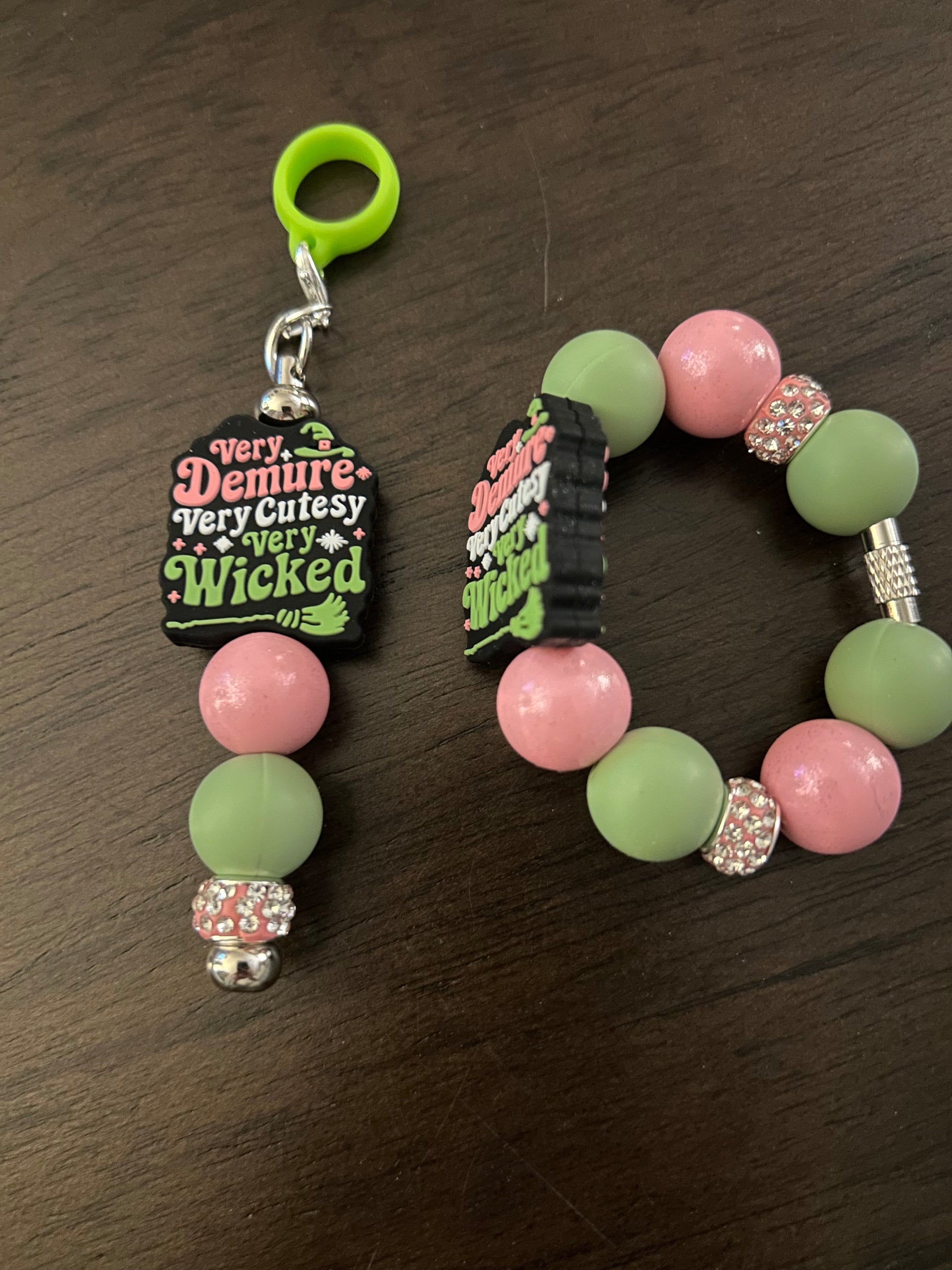 Good Bad Witch Straw and Handle Charm set