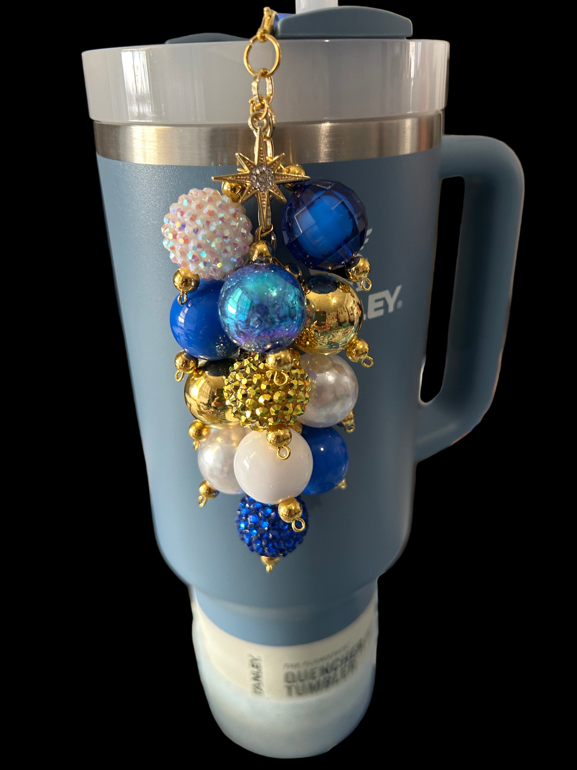 Blue Gold Star Bauble Straw Charm