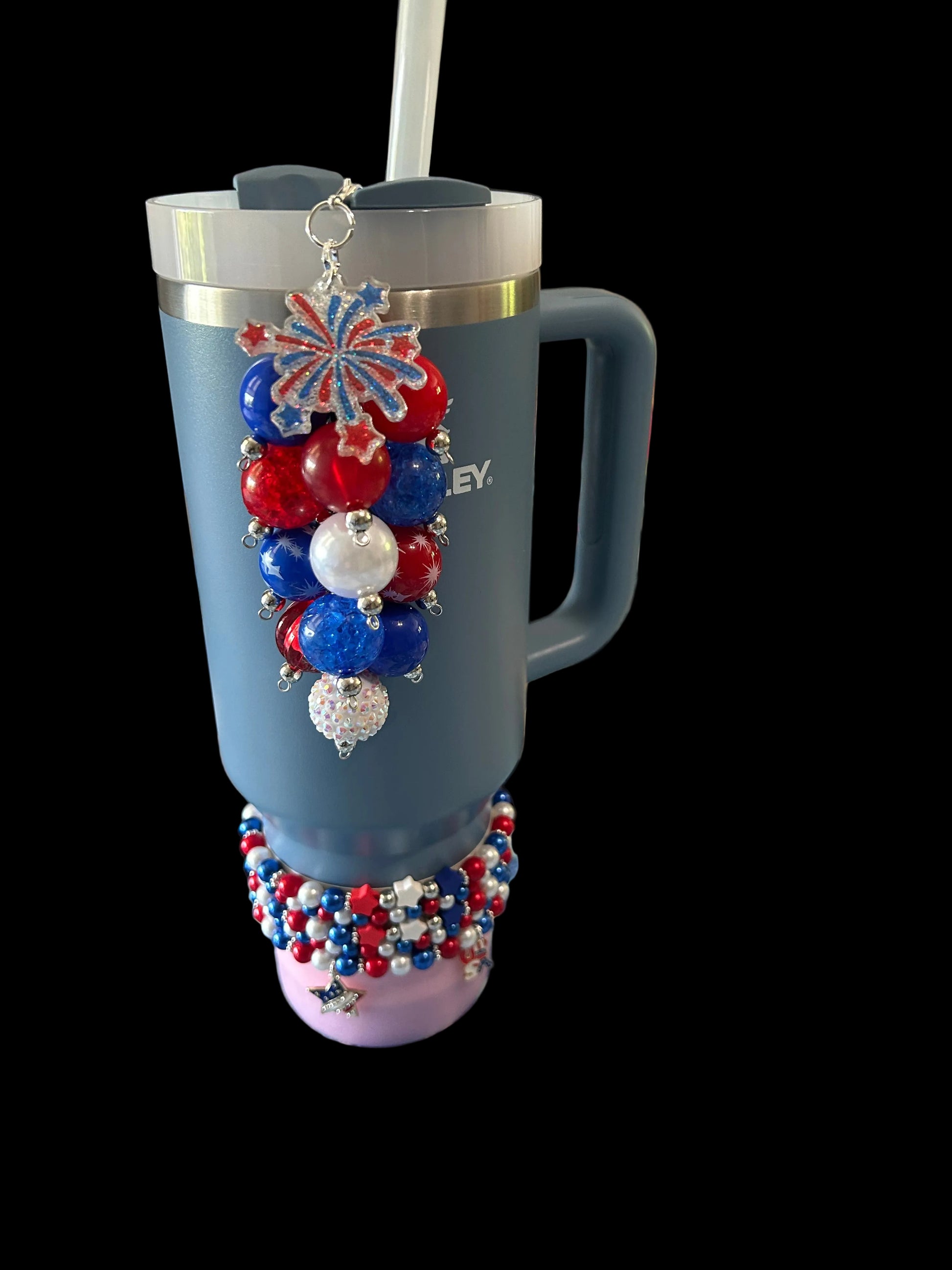 Red White and Blue Fireworks Bauble Straw Charm