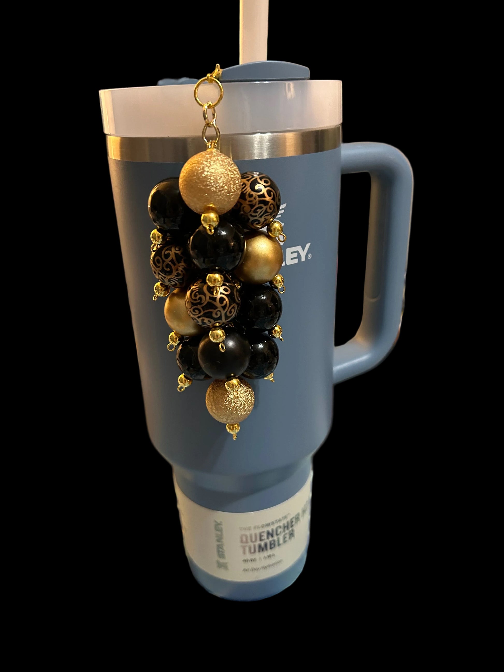 Black and Gold Bauble Straw Charm