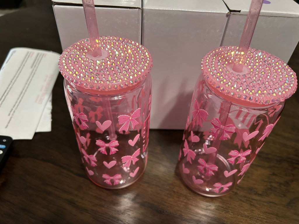Mama and Mini Me Plastic 16 Oz Tumbler Set With Rhinestone Lids