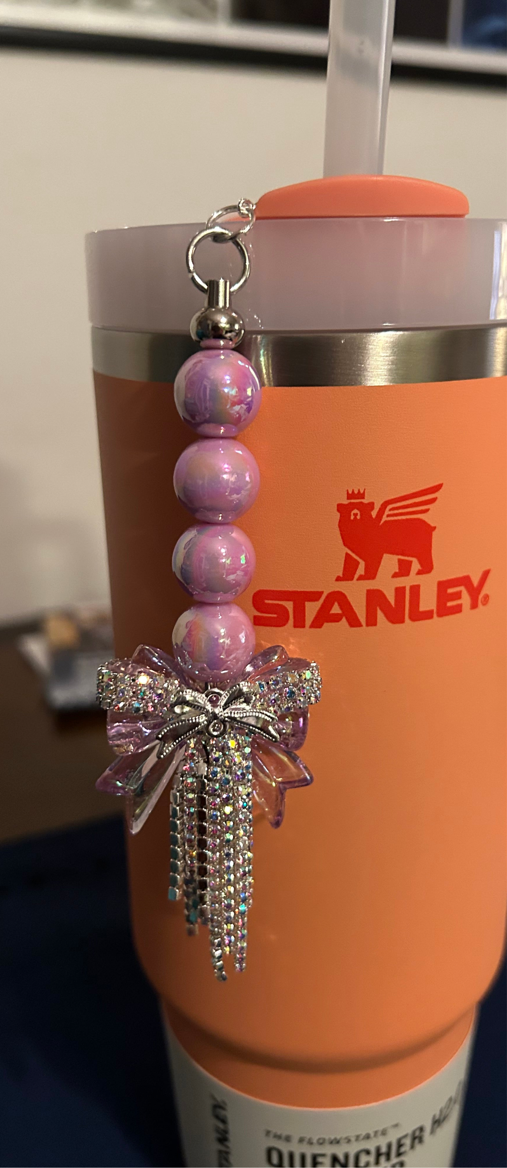 Fancy Purple Bow Straw Charm