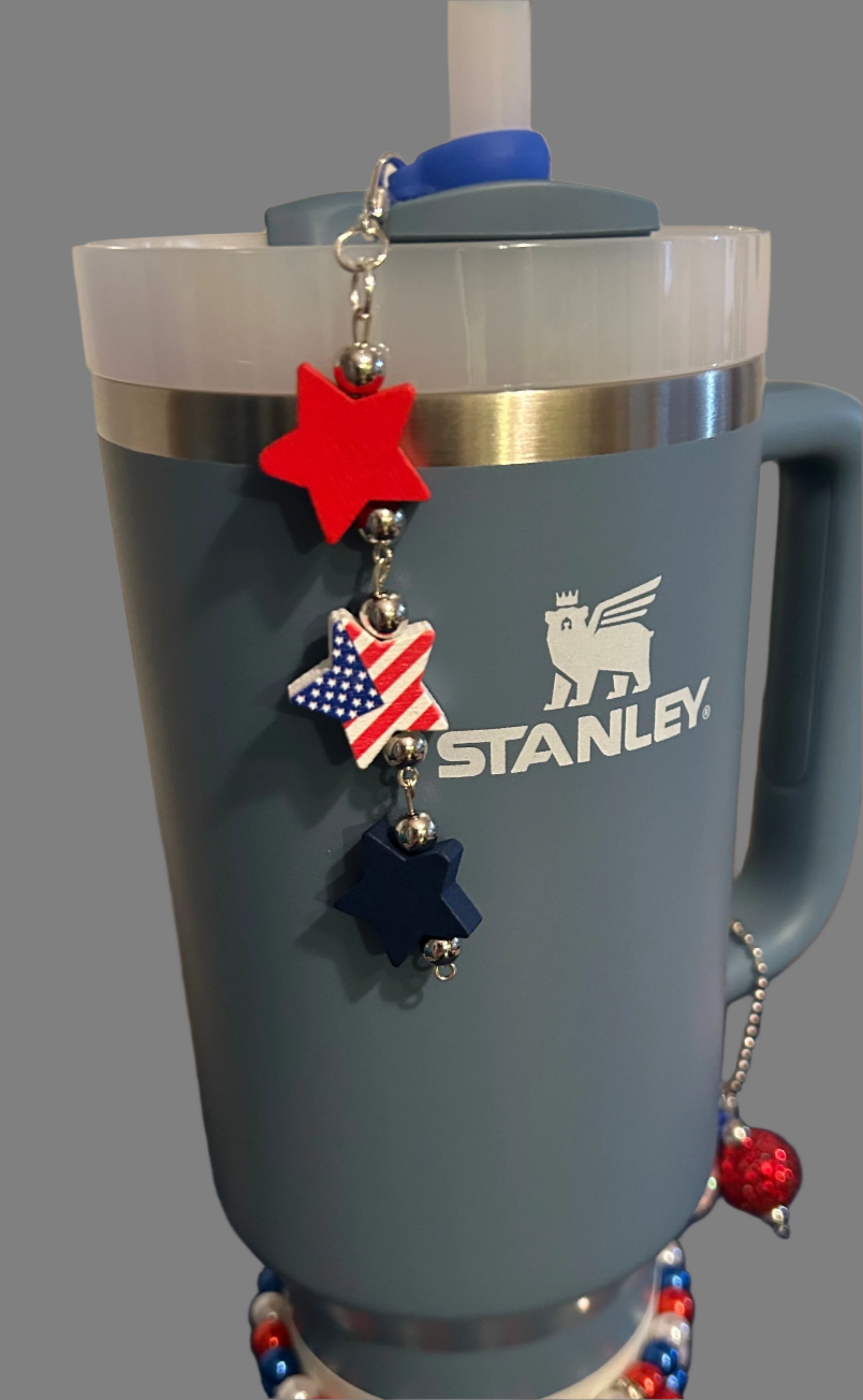Red White and Blue Stars Straw Charm