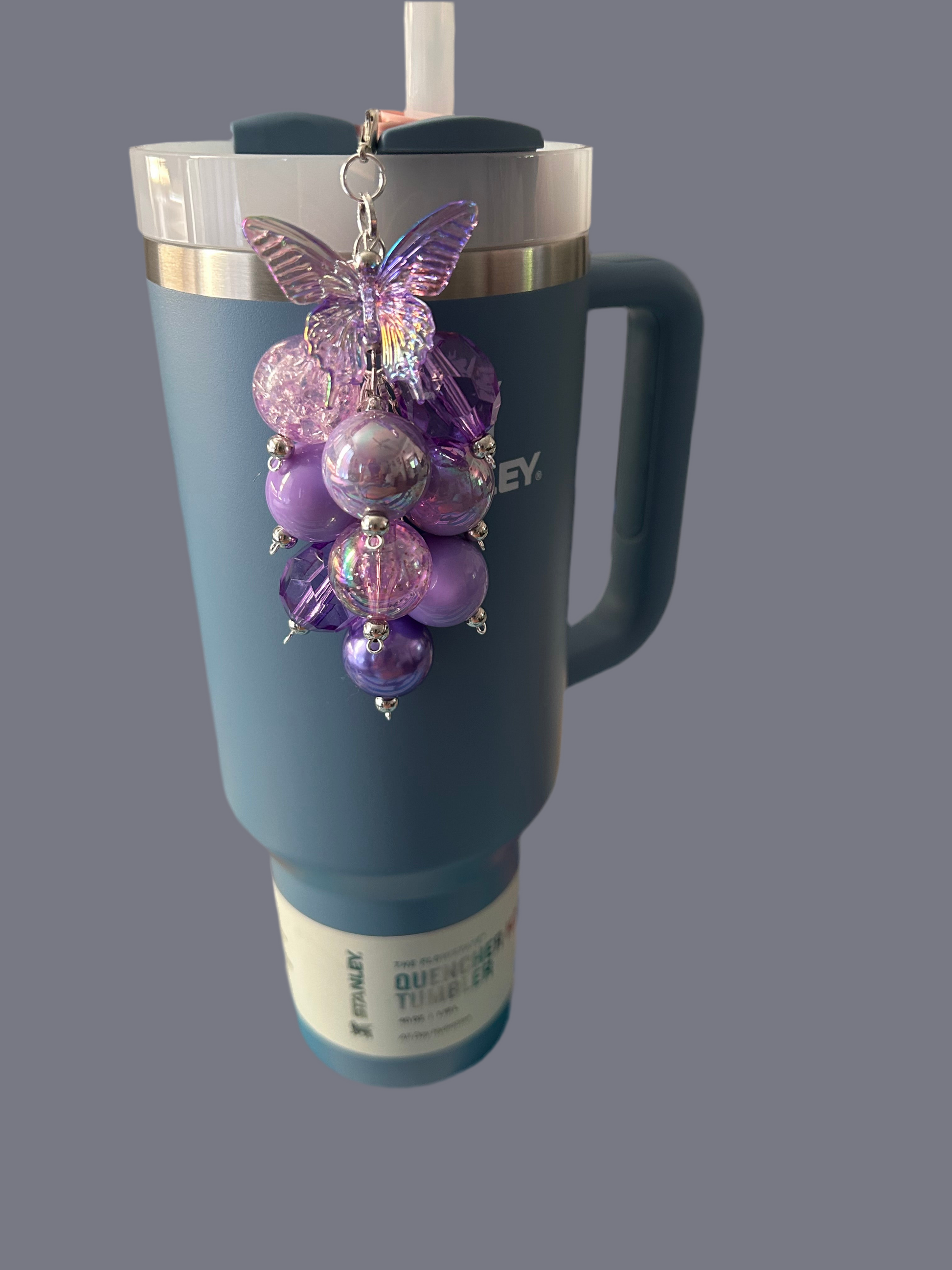 Purple Butterfly Bauble Straw Charm