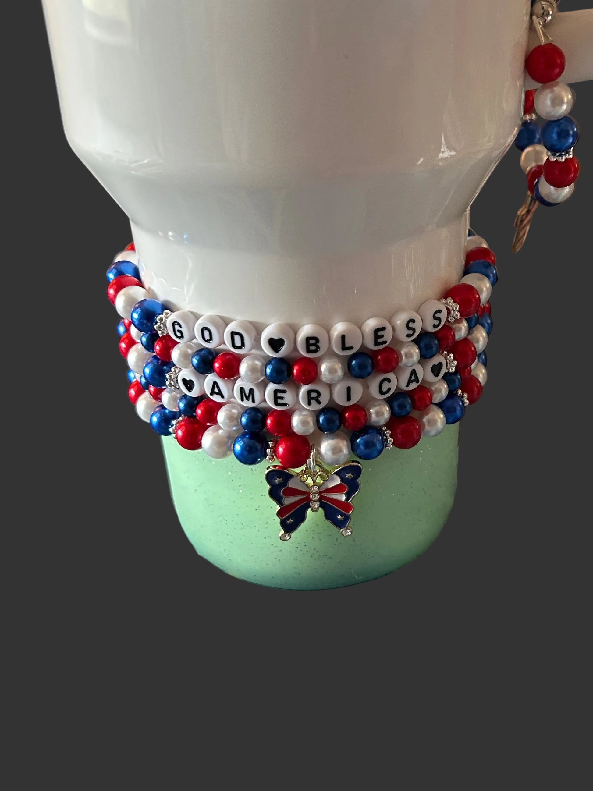 Red White and Blue Butterfly Bracelet Stack