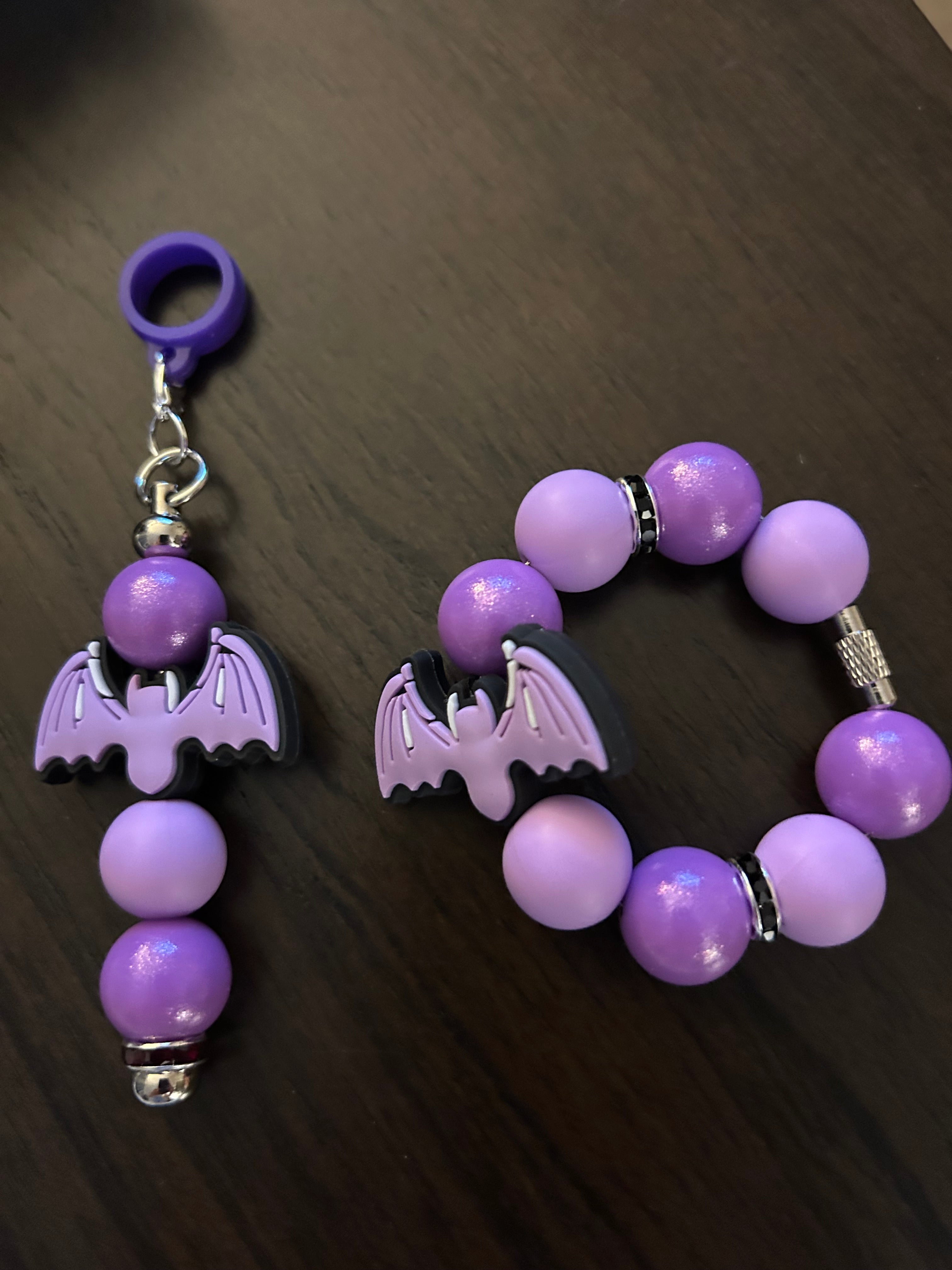 Bat Straw and Handle Charm set