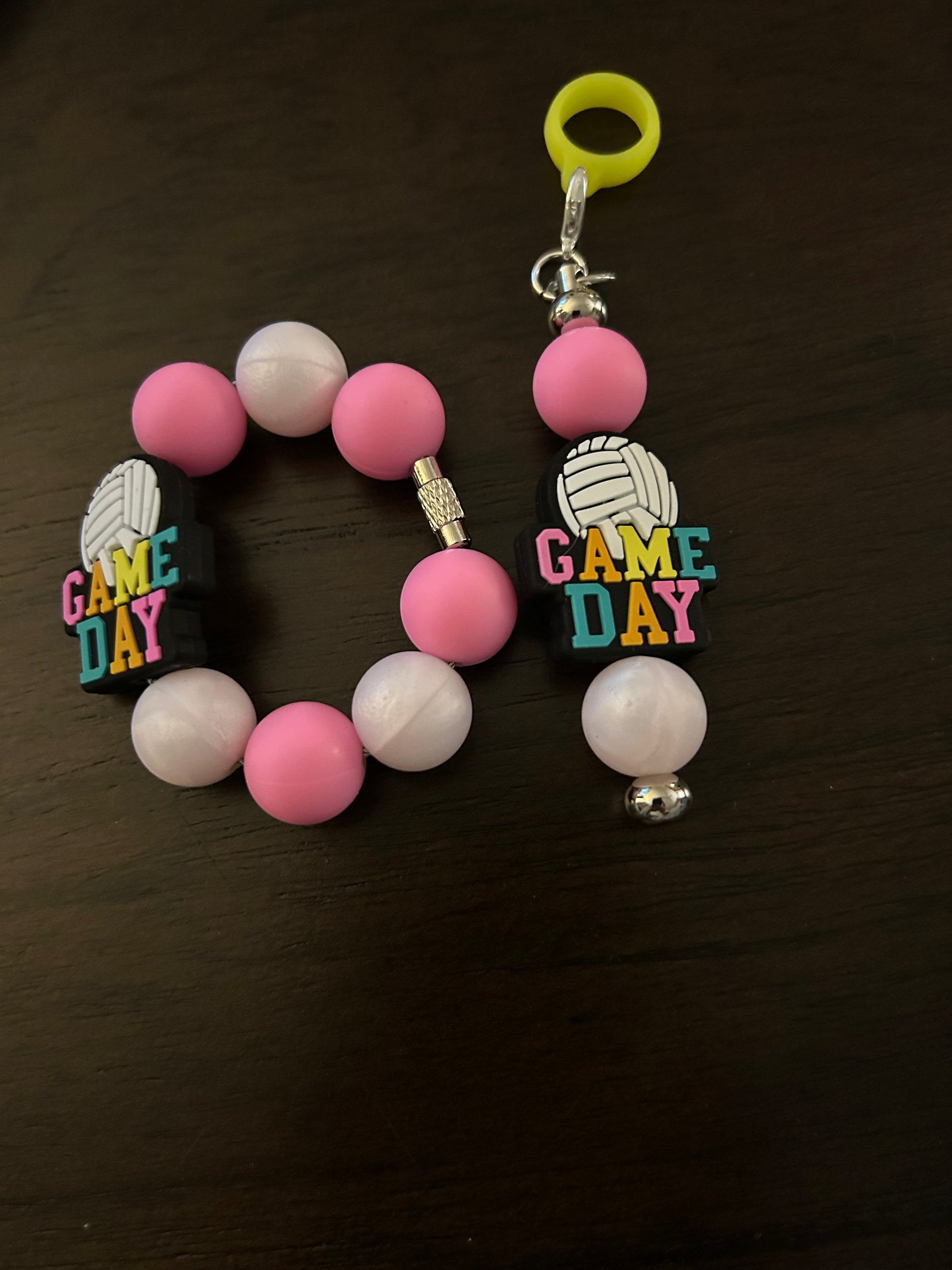 Game Day Volleyball Straw and Handle Charm set