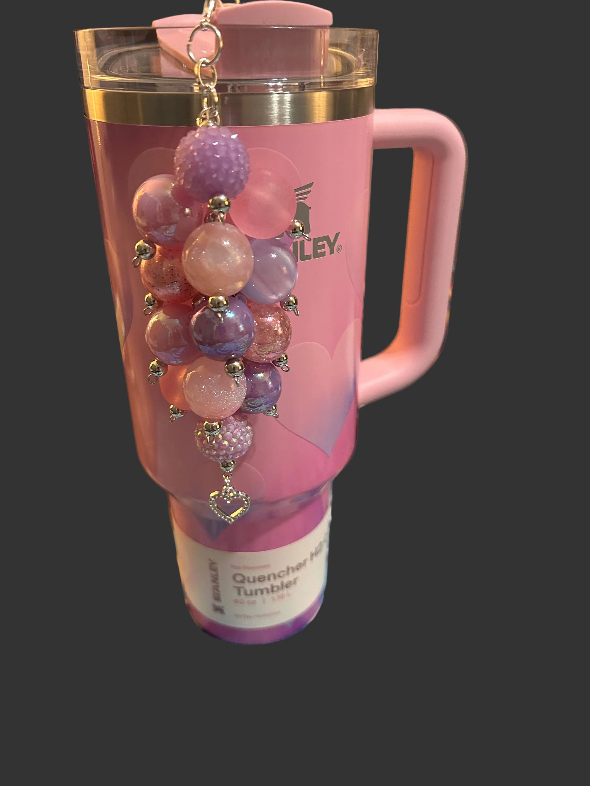 Pink and Purple Heart Bauble Straw Charm