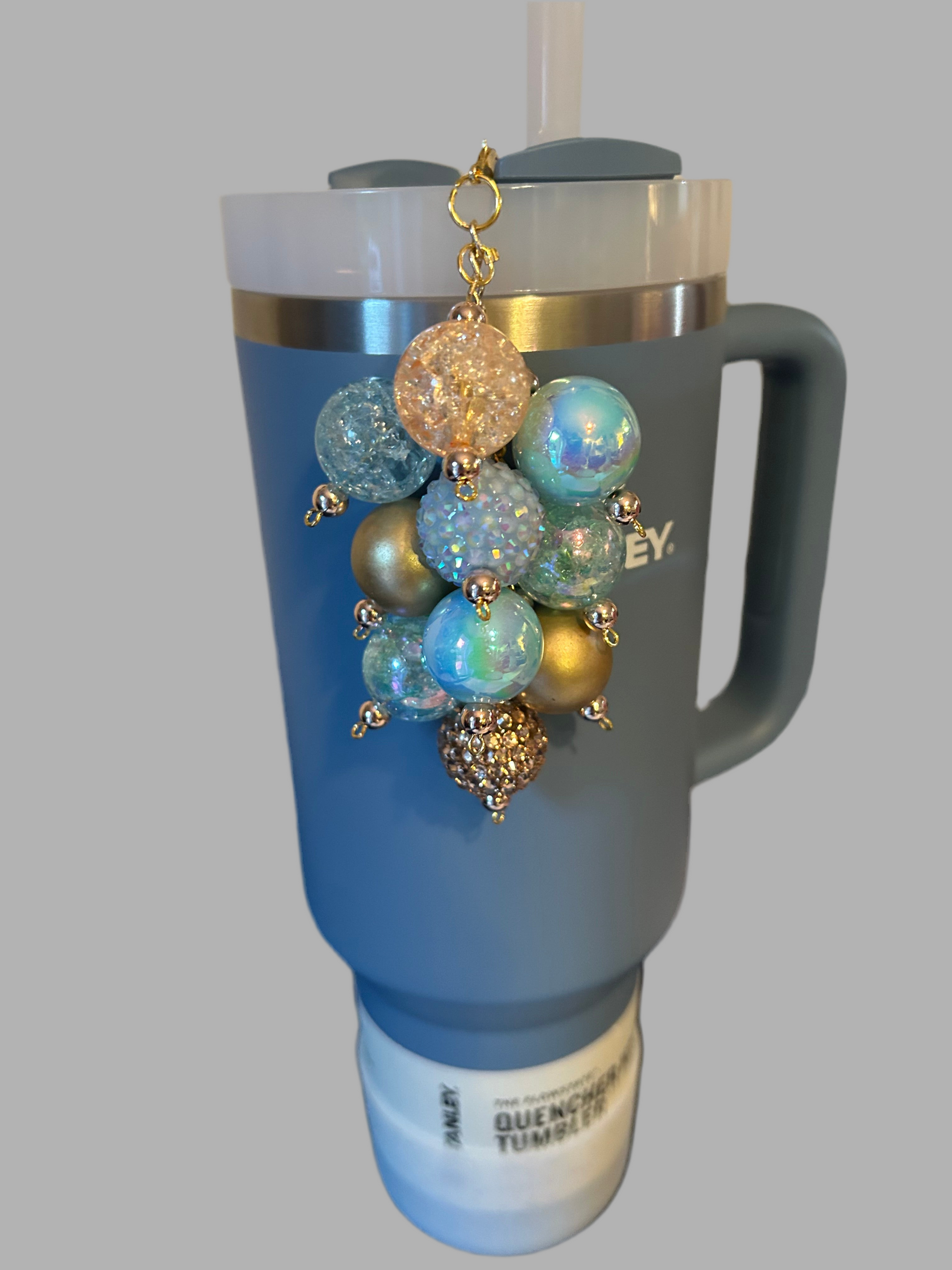 Blue and Gold Large Bauble Straw Charm