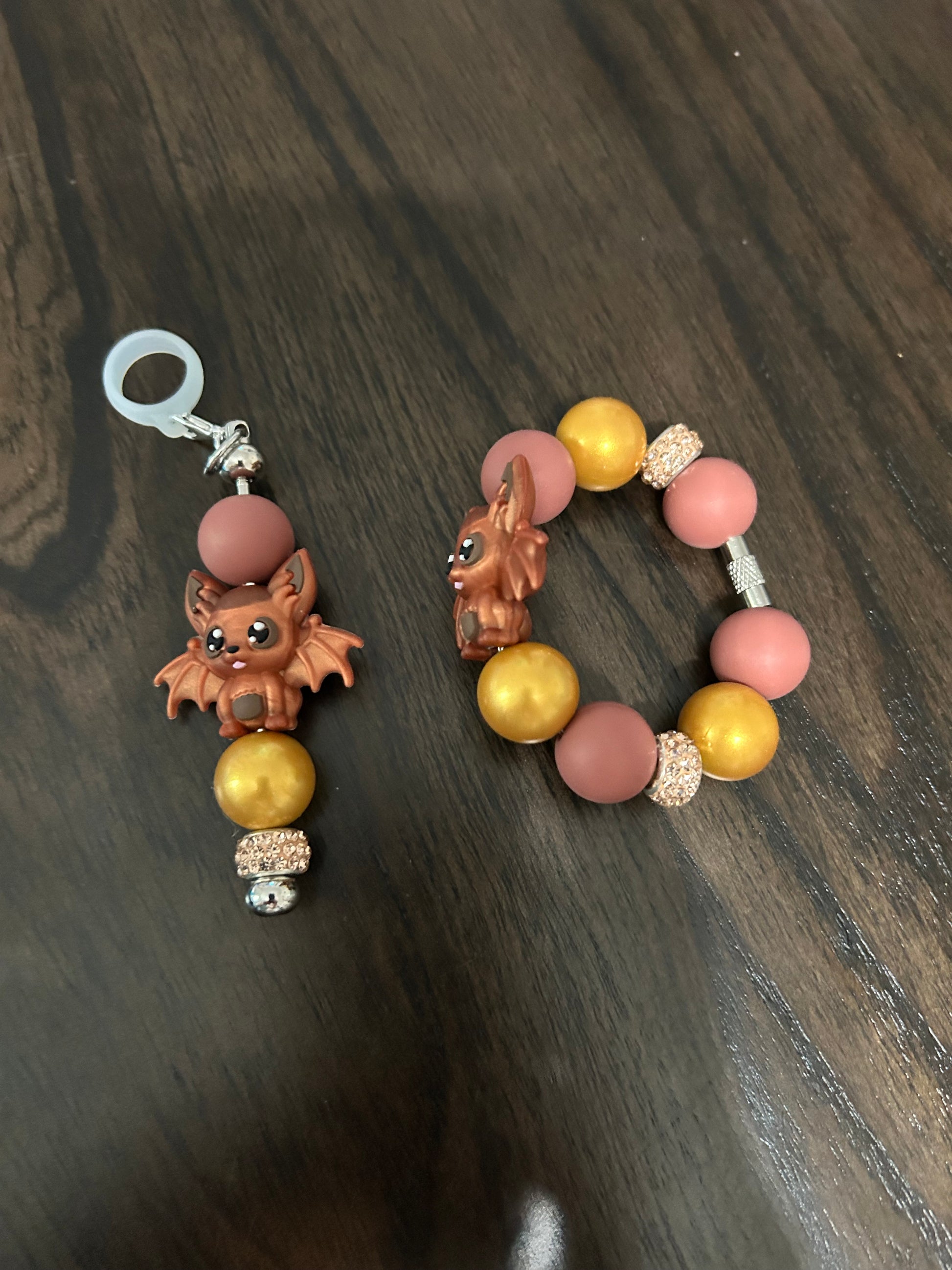 Bat Straw and Handle Charm set