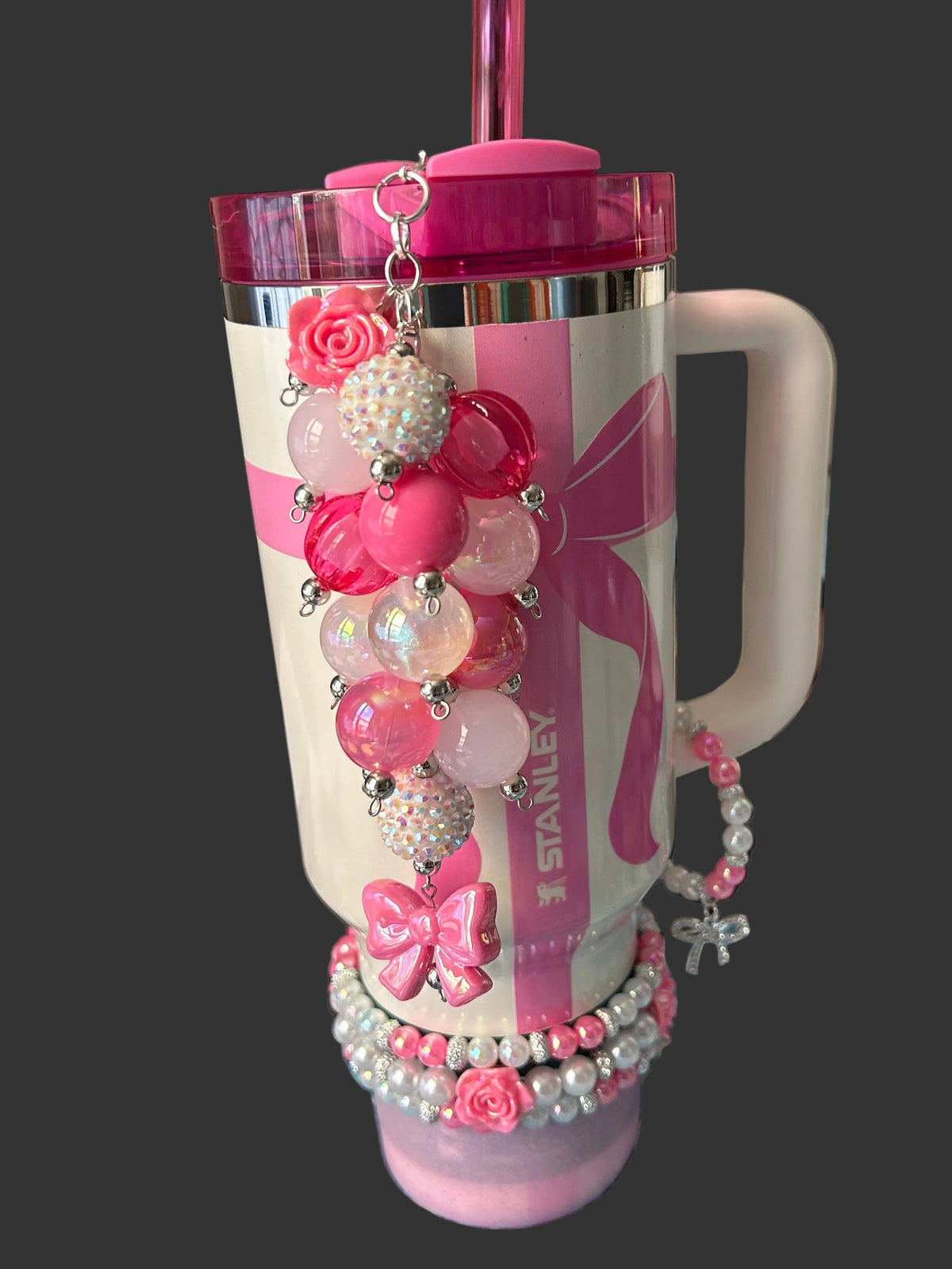 Popsicle Ribbon Rose Bauble Straw Charm