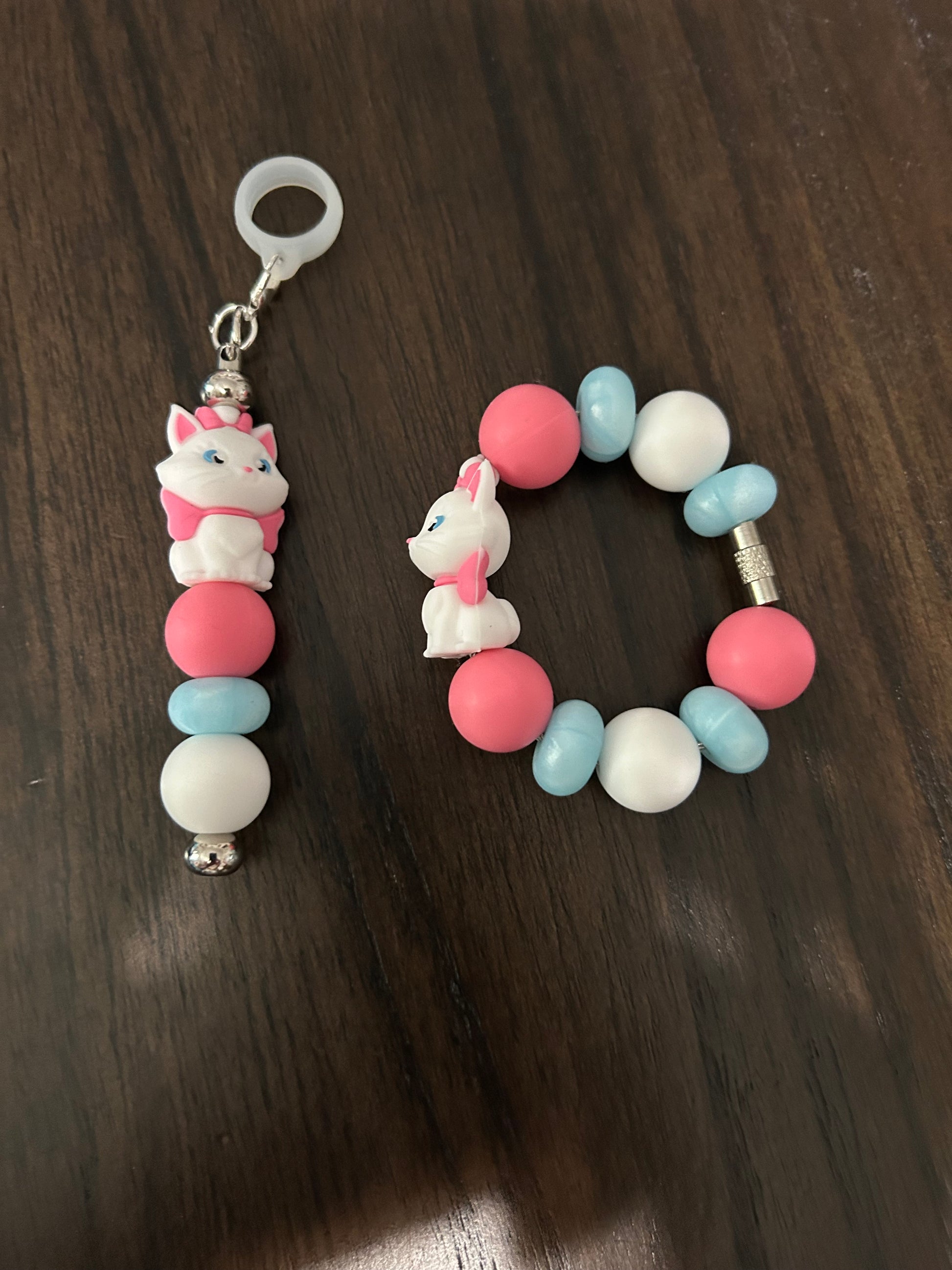 Cat Straw and Handle Charm set