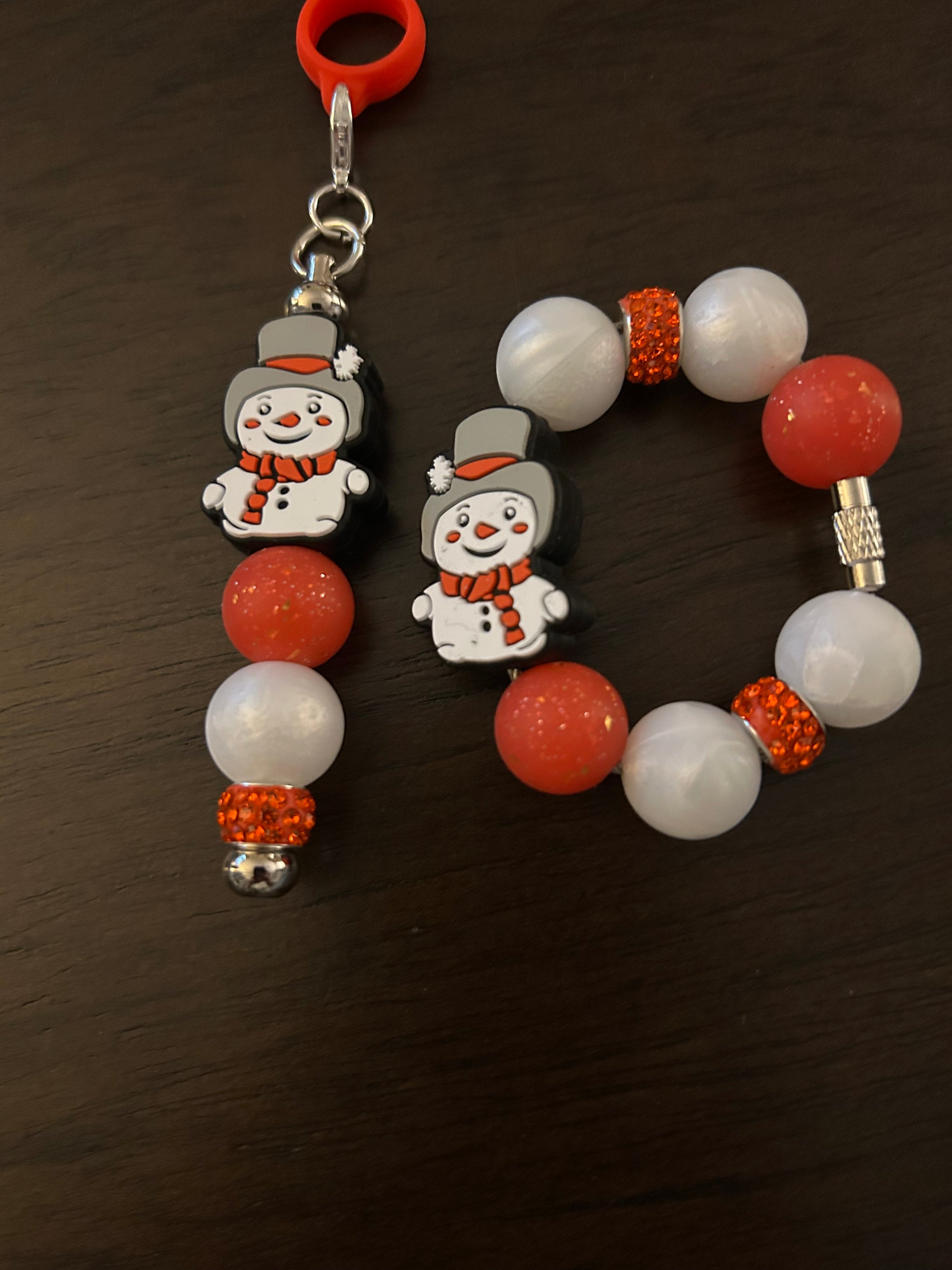 Snowman Straw and Handle Charm set