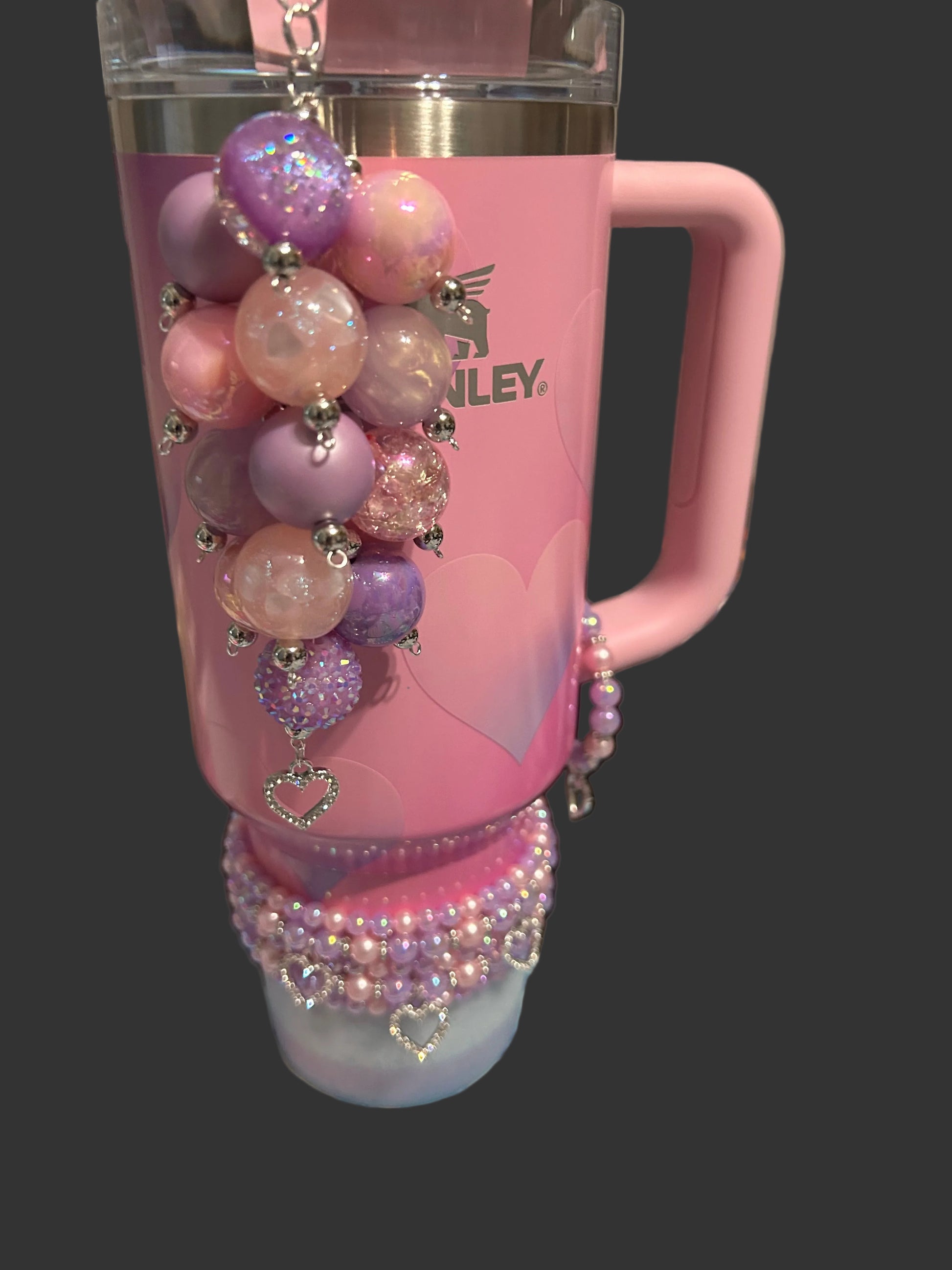 Purple and Pink Heart Bauble Straw Charm